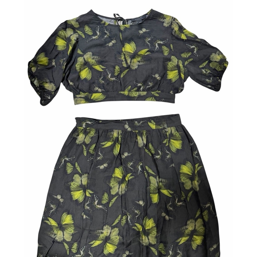 Allsaints Asta Ceres Linen Blend Midi Skirt & Top Sycamore Green Black Size 10‎ - Picture 3 of 16